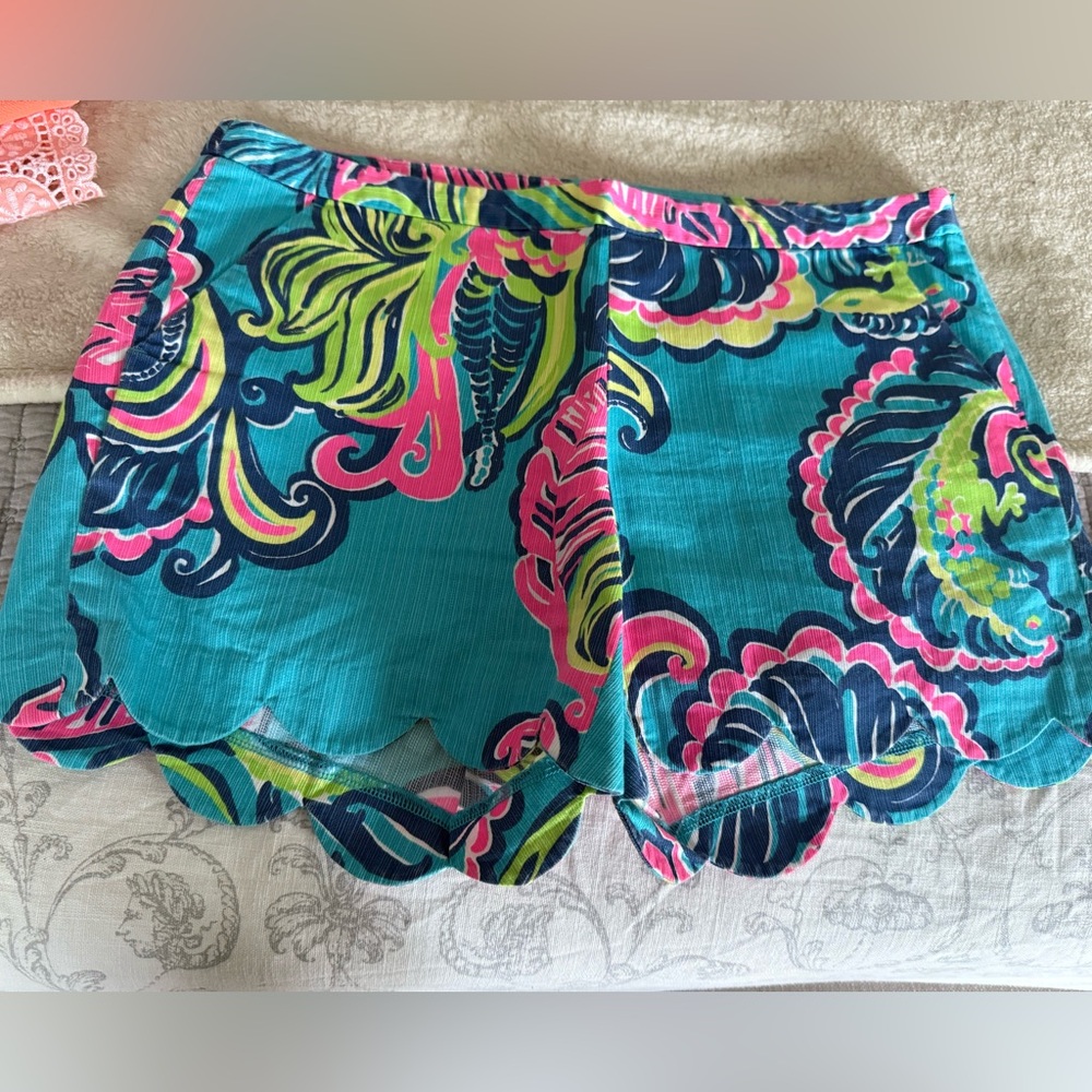 Lilly Pulitzer High Waist Floral Shorts - Blue, Pink, Green
